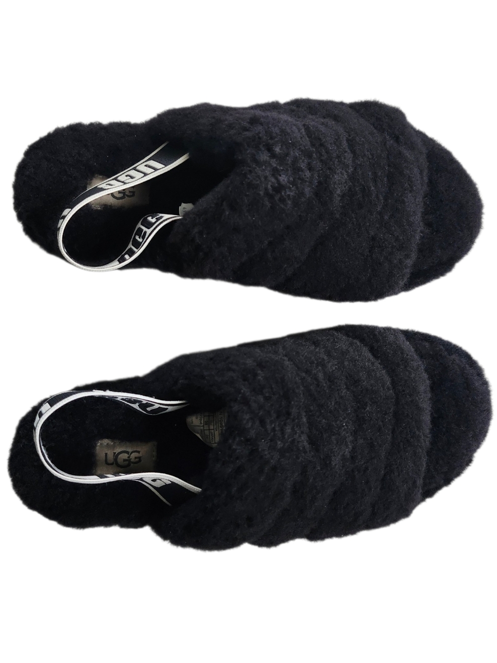 UGG Fluff Yeah Slides Black Shearling Slippers Size 7 Platform Sandals - Picture 5 of 10
